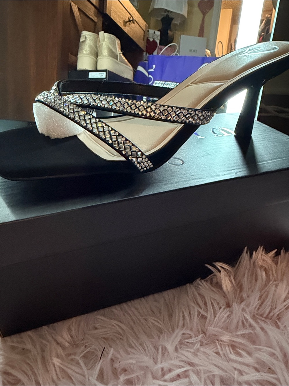 Windsor Black Rhinestone Strappy Heels